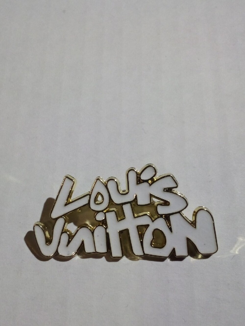 White Enamel Script Logo Brooch - Picture 4 of 5